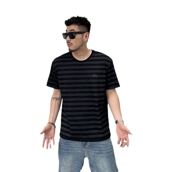 Ανδρικό T‑shirt με ρίγες και κοντά μανίκια, κέντημα γραμμάτων, ελαφρύ και δροσερό ύφασμα, casual καλοκαίρι