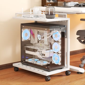 Suport mobil pentru carcasa PC cu role, raft telescopic de depozitare și tavă de birou