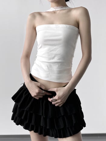 Ženski čipkasti halter top – uski kroj, produžena duljina, ljeto 2025