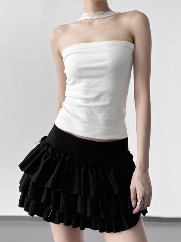 Ženski čipkasti halter top – uski kroj, produžena duljina, ljeto 2025