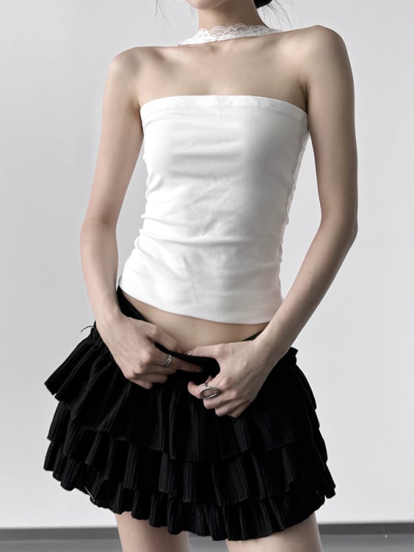 Ženski čipkasti halter top – uski kroj, produžena duljina, ljeto 2025