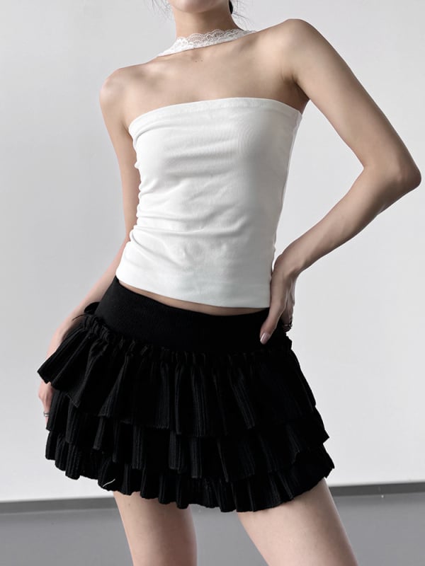 Ženski čipkasti halter top – uski kroj, produžena duljina, ljeto 2025