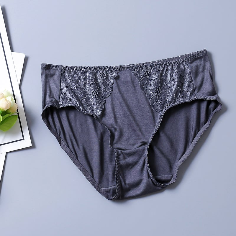 Γυναικείο εσώρουχο από μεταξωτό Mulberry με δαντελένιο τελείωμα, μεσαία μέση, διαπνοή, μεγάλο μέγεθος