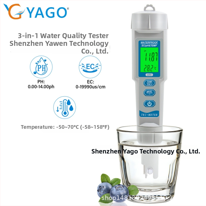 3-v-1 tester kvality vody s pH/EC a TDS-986, prenosný detektor v tvare pera
