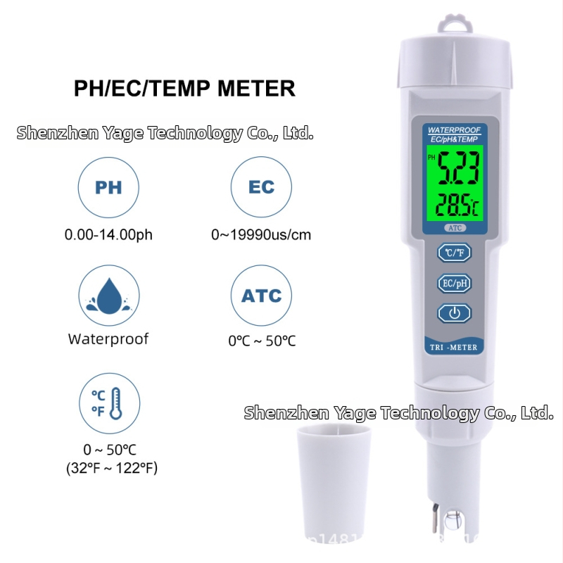 3-v-1 tester kvality vody s pH/EC a TDS-986, prenosný detektor v tvare pera