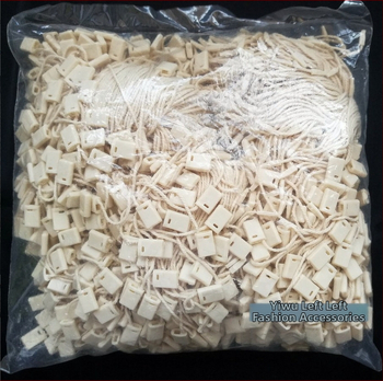 Béžová bavlnená šnúrka na visačky s bielym očkom a štvorcovou prackou na oblečenie (1000 kusov)