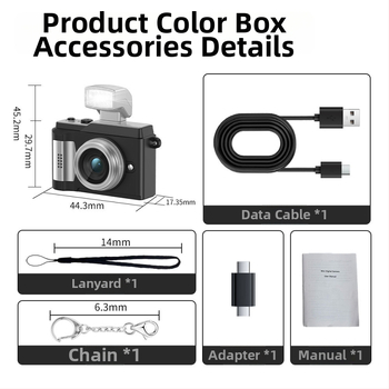 Mini kamera v retro štýle s nahrávaním videa a fotografií v rozlíšení 1080P HD, vstavaným bleskom a mini CCD kamerou