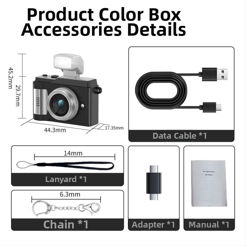 Mini kamera v retro štýle s nahrávaním videa a fotografií v rozlíšení 1080P HD, vstavaným bleskom a mini CCD kamerou