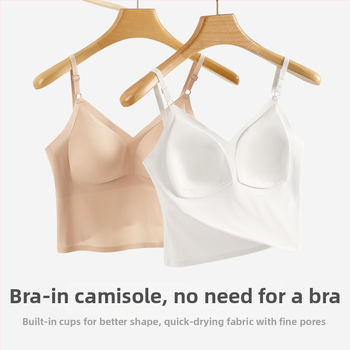 Varrás nélküli, lélegző alapvető női top melltartóbetétekkel és integrált camisole-melltartóval