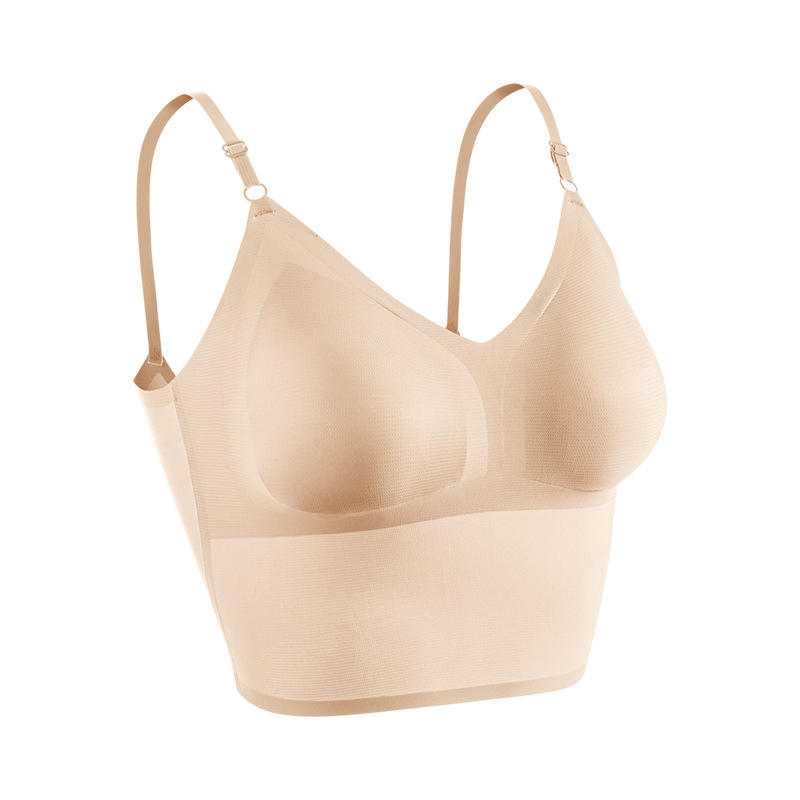 Varrás nélküli, lélegző alapvető női top melltartóbetétekkel és integrált camisole-melltartóval