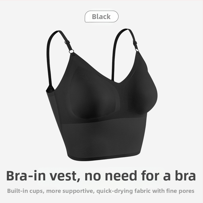 Varrás nélküli, lélegző alapvető női top melltartóbetétekkel és integrált camisole-melltartóval