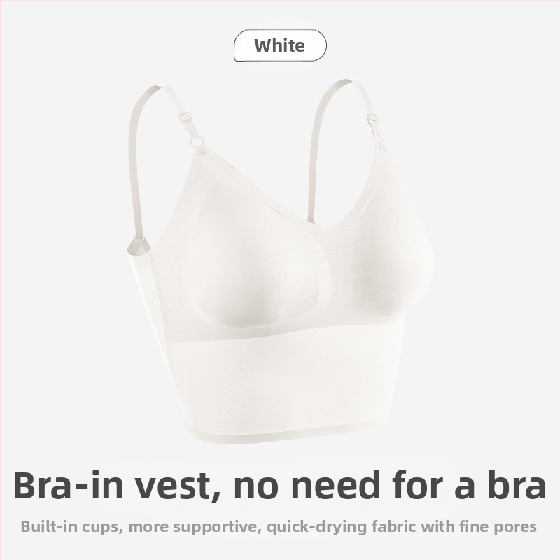 Varrás nélküli, lélegző alapvető női top melltartóbetétekkel és integrált camisole-melltartóval