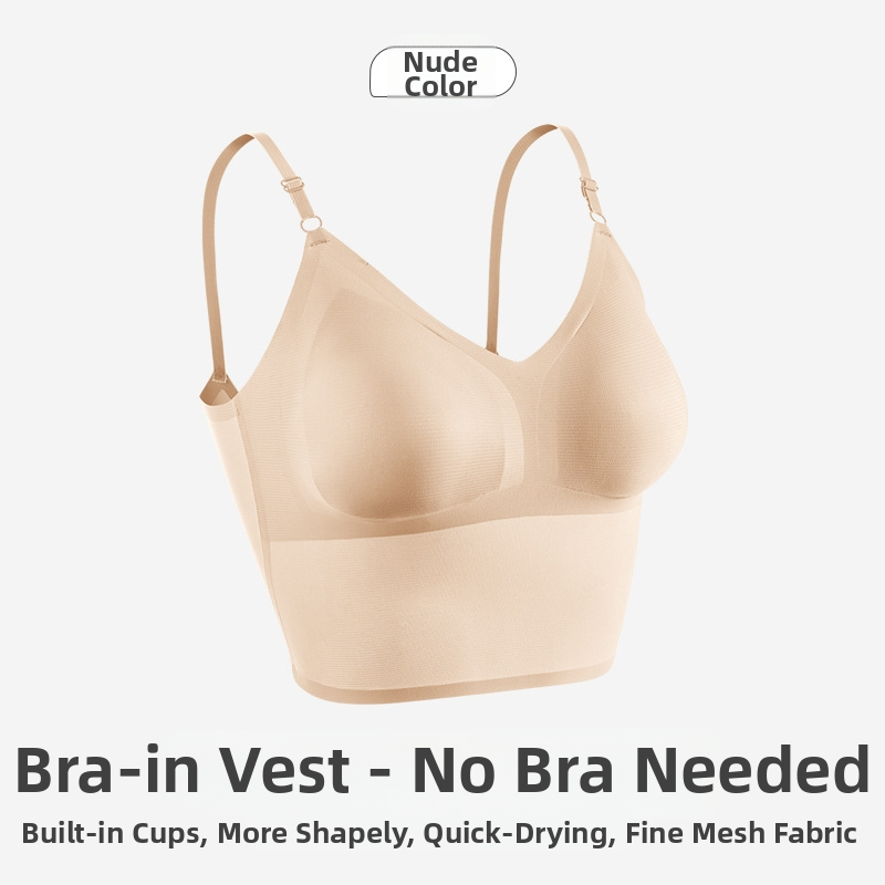 Varrás nélküli, lélegző alapvető női top melltartóbetétekkel és integrált camisole-melltartóval