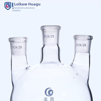 Liegu rovná trojhrdlá sklenená reakčná banka, hrubostenné borosilikátové sklo, okrúhle dno, laboratórna, 500 – 1 000 ml