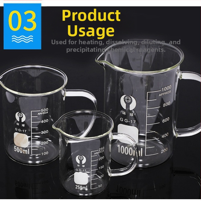 Kadička s rúčkou, sklenená, 250 ml/500 ml/1000 ml, tepelne odolná, laboratórne použitie
