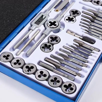 Set de 40 piese pentru filete în cutie metalică, M3–M12, oțel aliat, filet fin