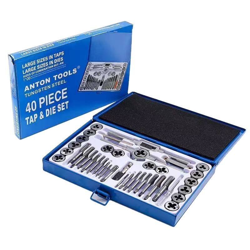 Set de 40 piese pentru filete în cutie metalică, M3–M12, oțel aliat, filet fin