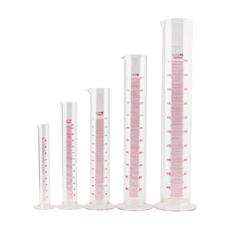 cilindru gradat din sticlă cu scară, capacități 100 ml, 250 ml, 500 ml și 1000 ml, pentru laborator