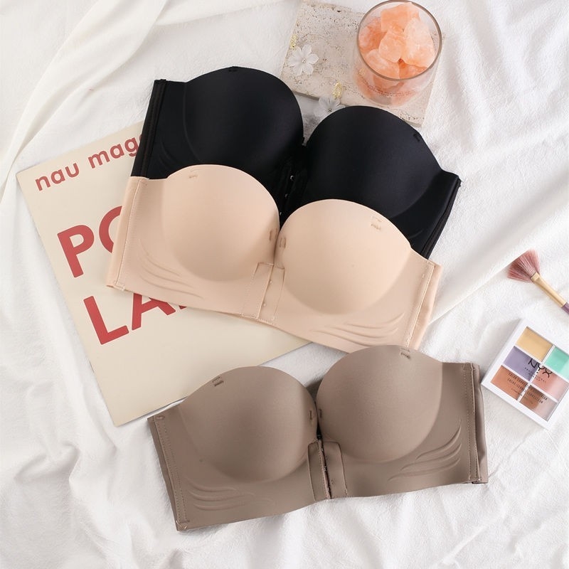 Σουτιέν χωρίς τιράντες με μπροστινό κούμπωμα, push-up, αντιολισθητικό, χωρίς ραφές, για μικρό στήθος