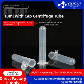 Tuburi de centrifugare transparente, de unică folosință, 10 ml, cu scară și capac, 200 bucăți pe pachet, 25 pachete pe cutie