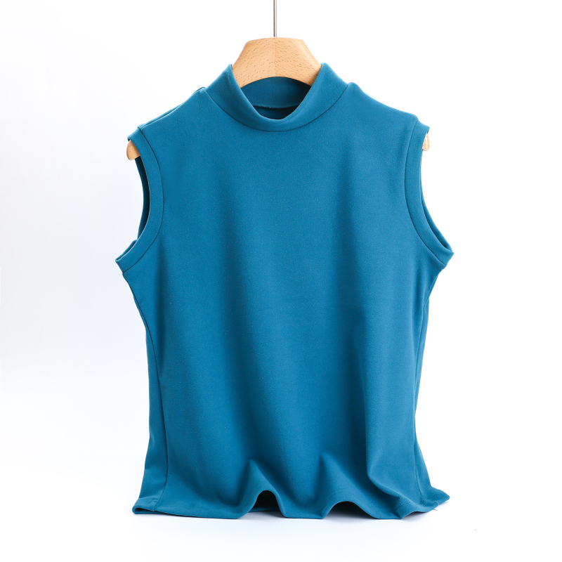 Плюс размер кадифена топла безръкавна жилетка с полувисока яка, едноцветна, вътрешен топ
