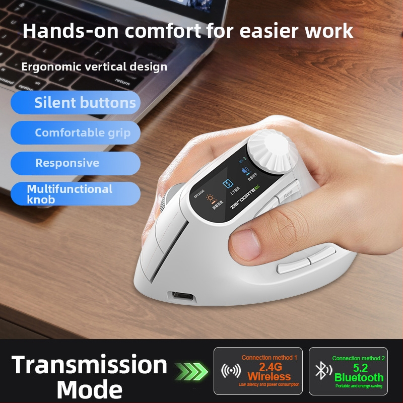 Bezdrôtová Bluetooth ergonomická vertikálna myš pre stredné až veľké ruky, nabíjateľná, duálny režim 2,4 GHz pre kanceláriu