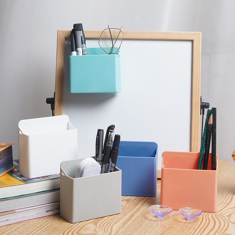 Funi cutie de depozitare colorată, pliabilă, cu ventuză, tablă de sticlă și suport magnetic pentru pixuri, pentru birou și casă