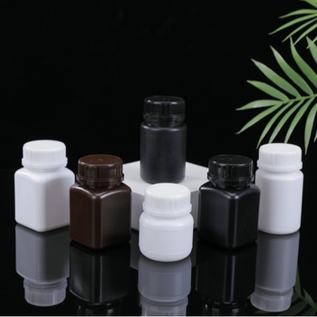 Recipient pătrat din plastic negru, 60 g, cu capac antifurt, pentru reactivi chimici, recipient de împărțire