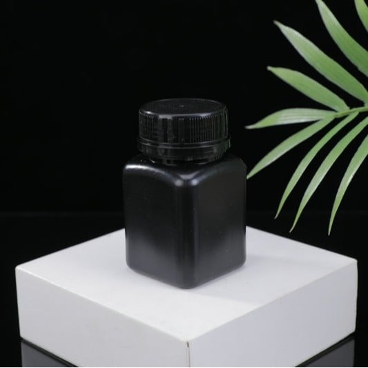 Recipient pătrat din plastic negru, 60 g, cu capac antifurt, pentru reactivi chimici, recipient de împărțire