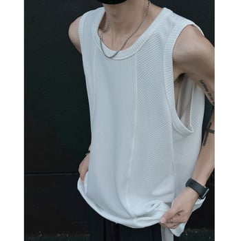 INTFEDAY Ανδρικό T‑Shirt χωρίς μανίκια με αμερικάνικο vibe, χαλαρή γραμμή, patchwork για παραλία και αθλήματα