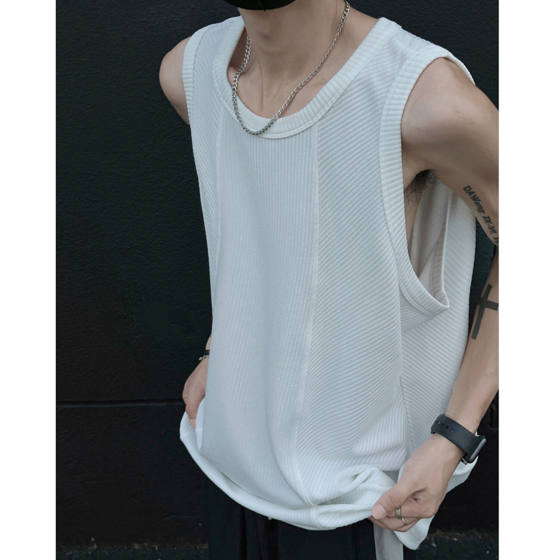 INTFEDAY Ανδρικό T‑Shirt χωρίς μανίκια με αμερικάνικο vibe, χαλαρή γραμμή, patchwork για παραλία και αθλήματα
