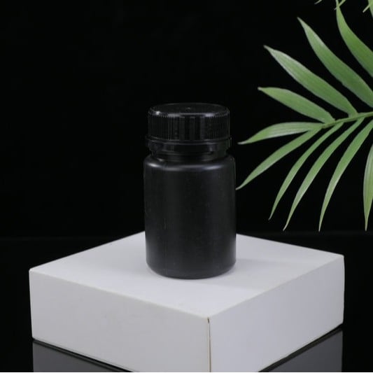 Recipient plastic rotund negru de 60 g, cu capac antifurt pentru dozarea reagentilor chimici, recipient plastic pentru pulberi