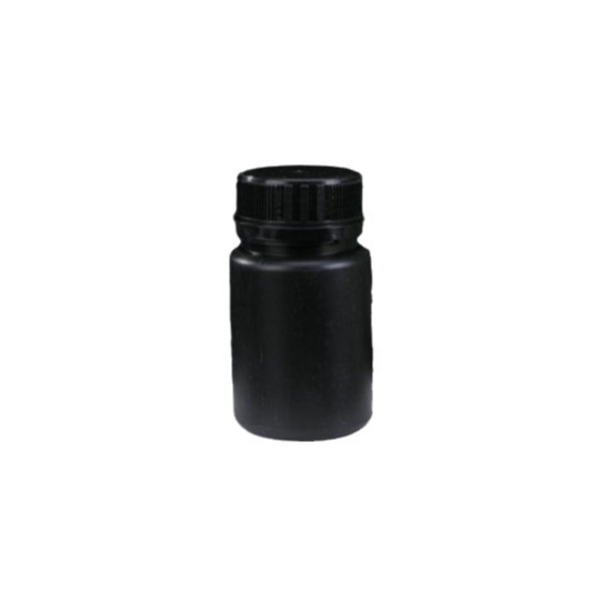 Recipient plastic rotund negru de 60 g, cu capac antifurt pentru dozarea reagentilor chimici, recipient plastic pentru pulberi