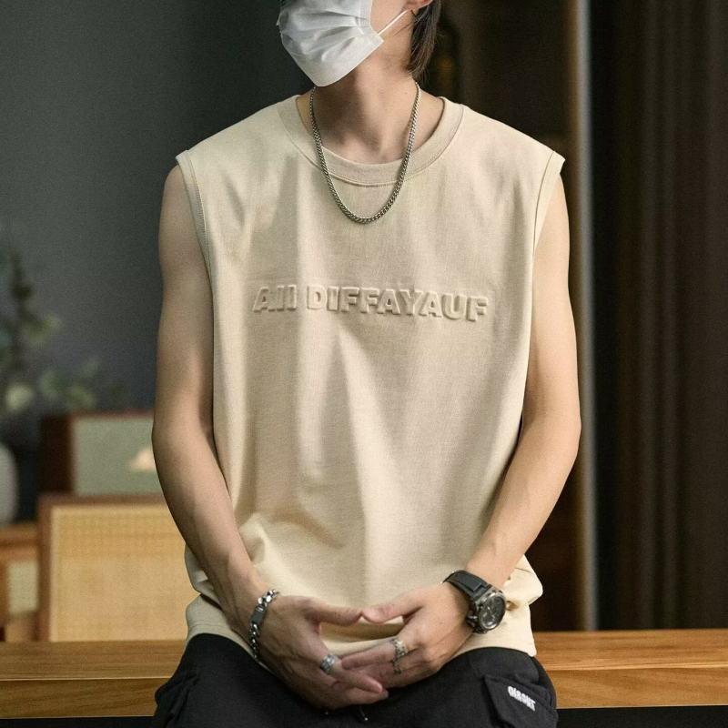 Ανδρικό αμάνικο T‑shirt από μοντέρνα μάρκα, καλοκαίρι 2026, νέο στυλ, χαλαρή γραμμή, ευρείς ώμοι, αθλητικό γιλέκο