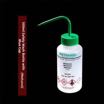 Laboratórna plastová premývacia fľaša, farebná, stlačiteľná s červeným uzáverom, 250 ml / 500 ml