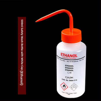 Laboratórna plastová premývacia fľaša, farebná, stlačiteľná s červeným uzáverom, 250 ml / 500 ml