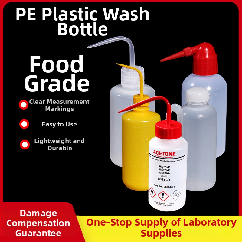 Laboratórna plastová premývacia fľaša, farebná, stlačiteľná s červeným uzáverom, 250 ml / 500 ml