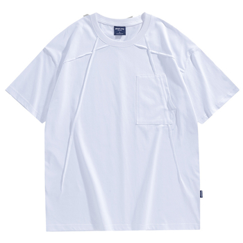 Anyang ανδρική μαύρη κοντομάνικη T‑shirt σε αμερικανικό στυλ, καλοκαίρι, μονόχρωμη με ραφτές λεπτομέρειες, 100% βαμβάκι αναπνέει