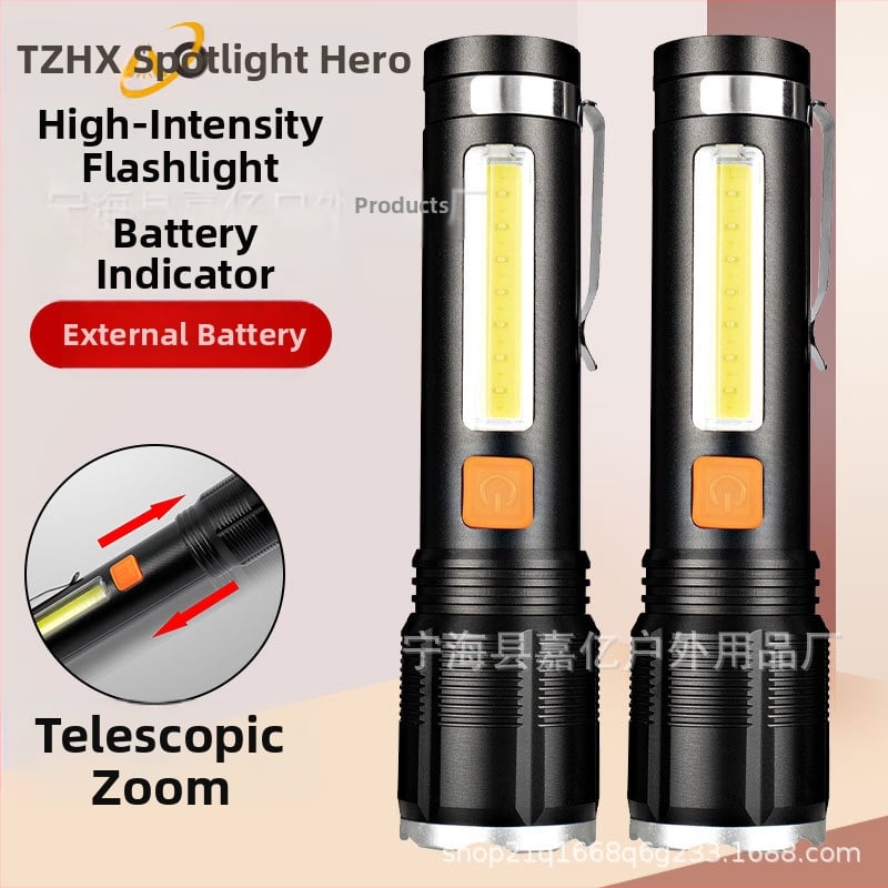 Φανάρι LED P50 για εξωτερικούς χώρους με μακριά δέσμη, τηλεσκοπική κεφαλή, COB κόκκινο φως σήμανσης, USB επαναφορτιζόμενο φως εργασίας