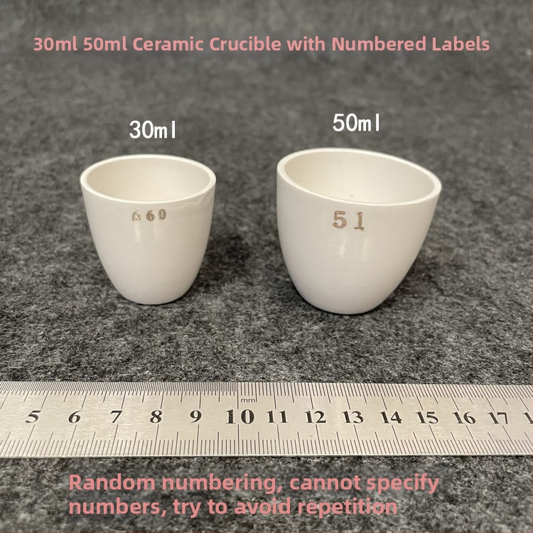 Číslované keramické tégliky, 30 ml a 50 ml, s digitálnym označením – laboratórne tégliky