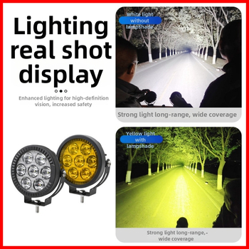 FiK motorkerékpár LED-es spotlámpa, 7 LED-del, rendkívül fényes előre világítás, 70W, IP67, 12–24V