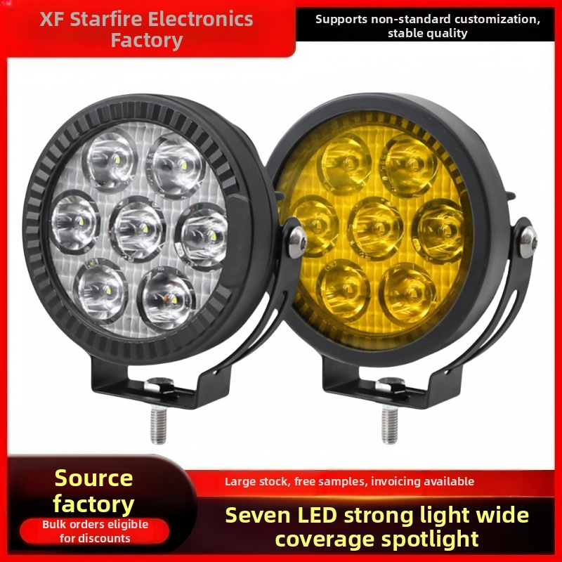 FiK motorkerékpár LED-es spotlámpa, 7 LED-del, rendkívül fényes előre világítás, 70W, IP67, 12–24V