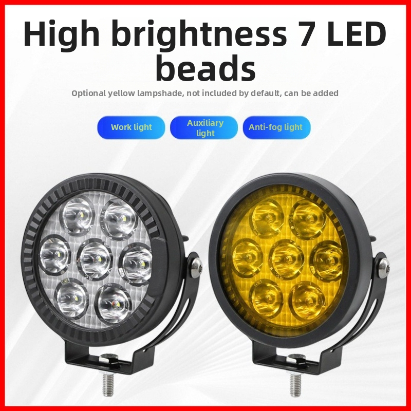 FiK motorkerékpár LED-es spotlámpa, 7 LED-del, rendkívül fényes előre világítás, 70W, IP67, 12–24V