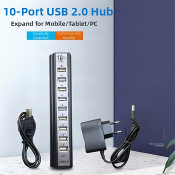 10-portový USB Hub s externým napájaním, USB 2.0
