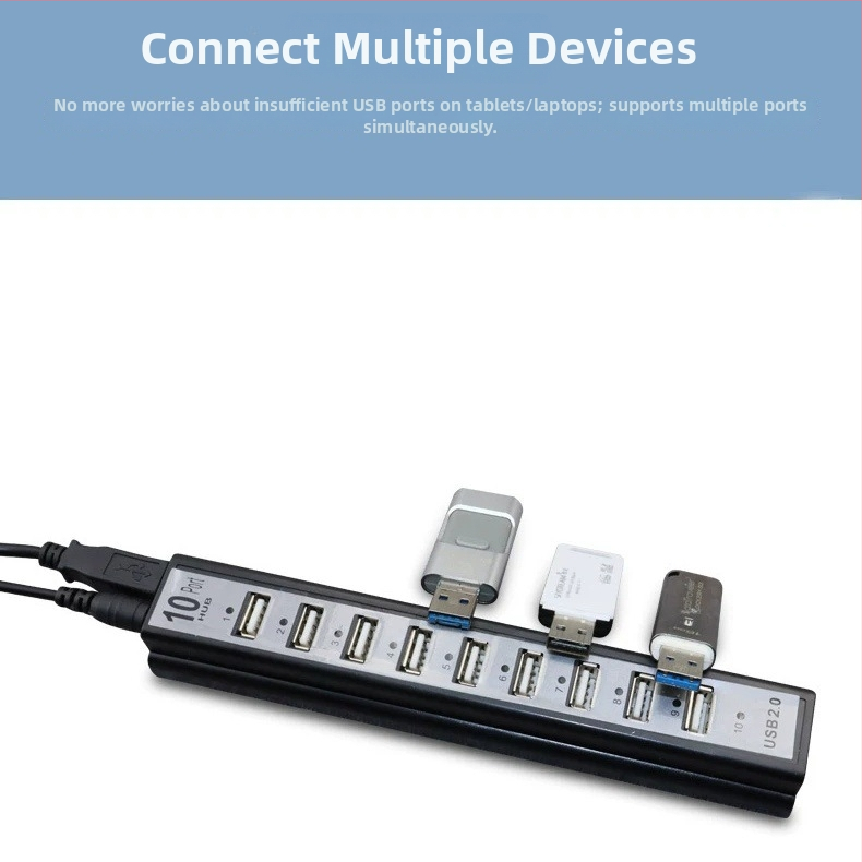 10-portový USB Hub s externým napájaním, USB 2.0