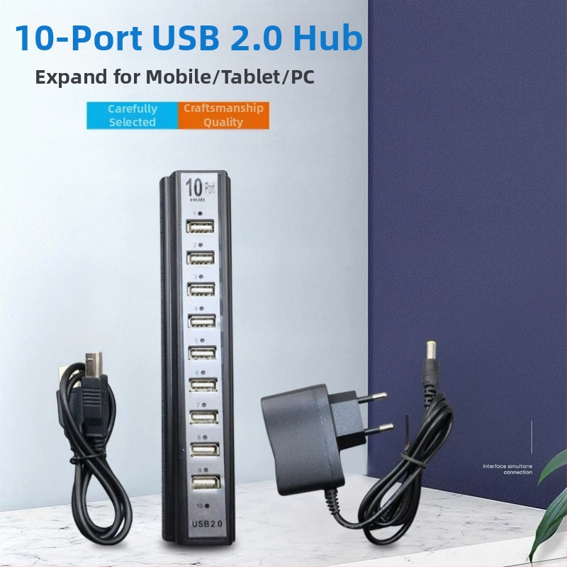 10-portový USB Hub s externým napájaním, USB 2.0