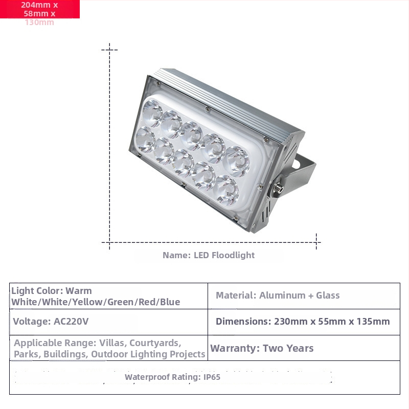 LED projekčné svetlo 36W vonkajšie nástenné reflektorové svetlo s úzkym lúčom, hliníkové telo, IP65