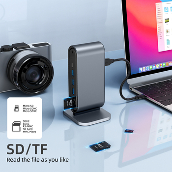 12-σε-1 USB-C σταθμός σύνδεσης με Thunderbolt 3, 4K60Hz διπλή οθόνη, σώμα από κράμα αλουμινίου, OEM παραμετροποίηση