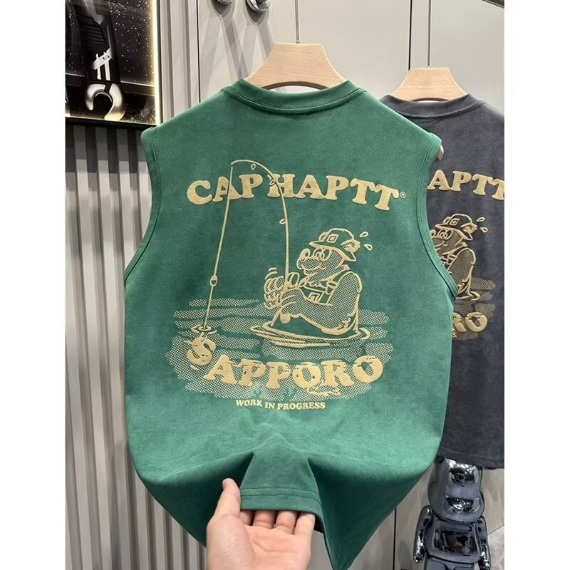 Ανδρικό φαρδύ βαμβακερό χωρίς μανίκια τοπ για καλοκαίρι – χαλαρή καθημερινή αθλητική φανέλα