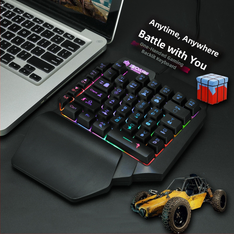 Herná klávesnica F6 pre jednu ruku pre Peacekeeper Elite (PUBG Mobile) s podsvietenou zónou pre jednotlivé klávesy